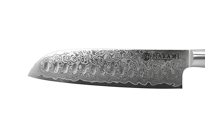 Couteau santoku alvéolé 18cm Hakami Tsubaki lame damas manche en olivier