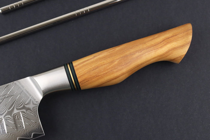 Couteau santoku alvéolé 18cm Ryda Knives ST650 Damas et manche en olivier