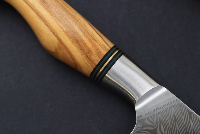 Couteau santoku alvéolé 18cm Ryda Knives ST650 Damas et manche en olivier