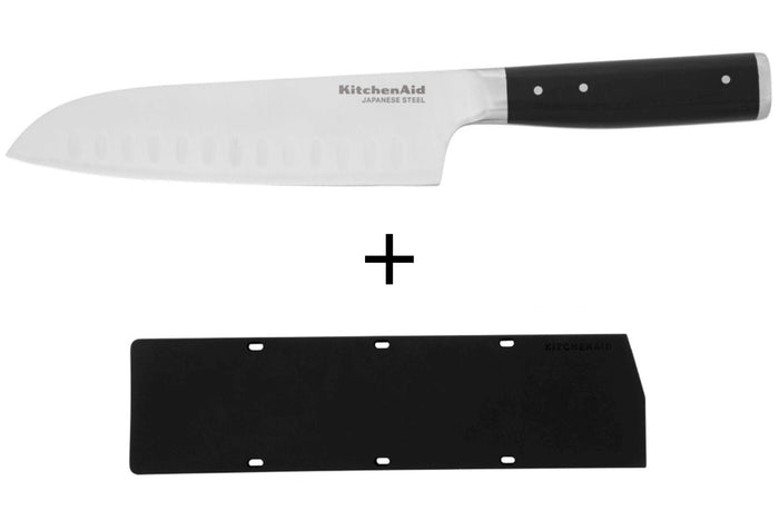 Couteau santoku alvéolé Kitchen Aid Gourmet lame en acier japonais 18cm + étui