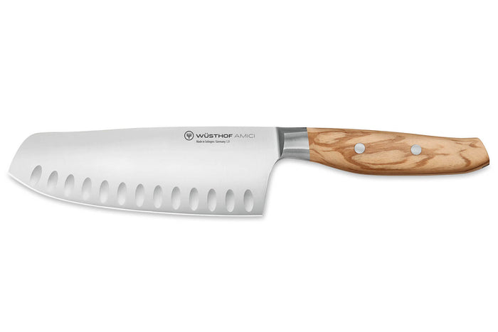 Couteau Santoku alvéolé Wüsthof Amici forgé 17cm en bois d'olivier