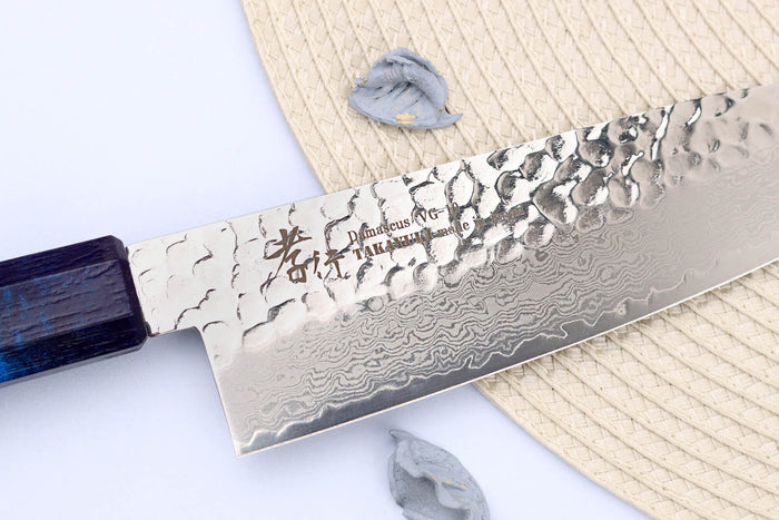 Couteau santoku japonais 17cm Sakai Takayuki Nanairo Blue Damas VG10