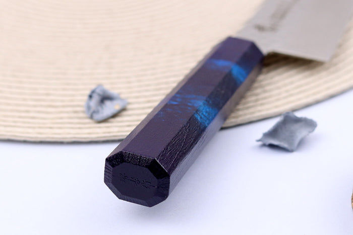 Couteau santoku japonais 17cm Sakai Takayuki Nanairo Blue Damas VG10