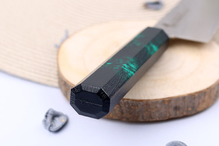 Couteau santoku japonais 17cm Sakai Takayuki Nanairo Green Damas VG10