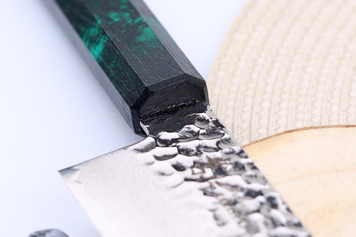Couteau santoku japonais 17cm Sakai Takayuki Nanairo Green Damas VG10