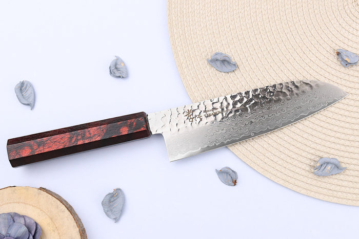 Couteau santoku japonais 17cm Sakai Takayuki Nanairo Wine Damas VG10