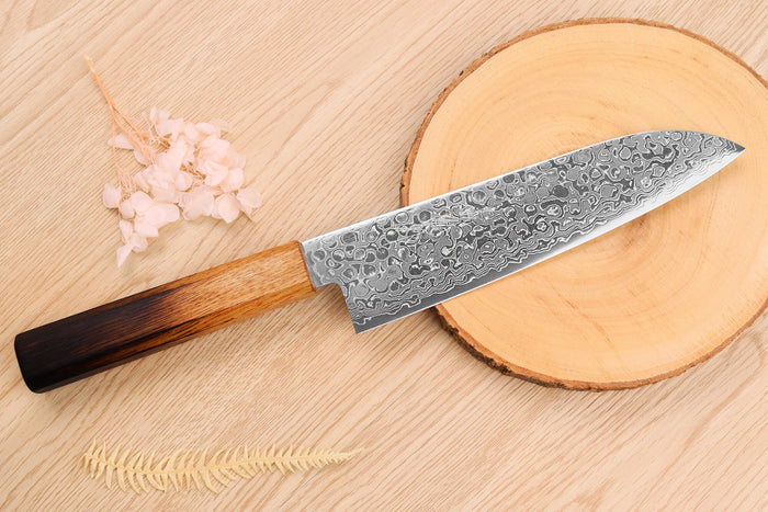 Couteau santoku japonais artisanal Yoshihiro ZAD lame damassée 18cm