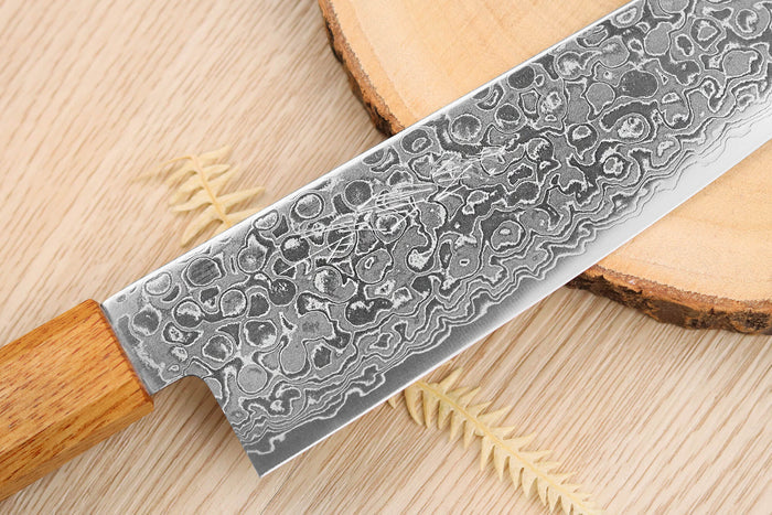Couteau santoku japonais artisanal Yoshihiro ZAD lame damassée 18cm