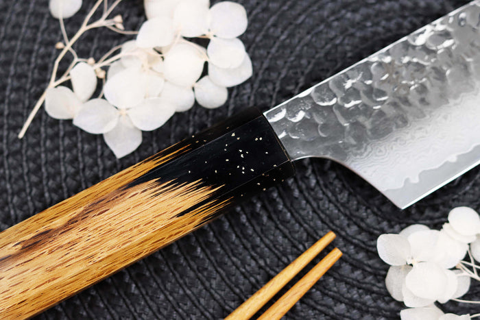 Couteau santoku kiritsuke 16cm japonais Sakai Takayuki Kashi Urushi VG10 damas