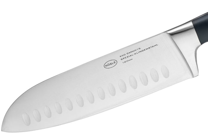 Couteau santoku Rösle Tradition lame alvéolée 17,5cm