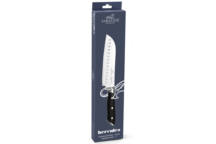 Couteau santoku Sabatier International Hercules lame alvéolée 18cm manche ABS 3 rivets