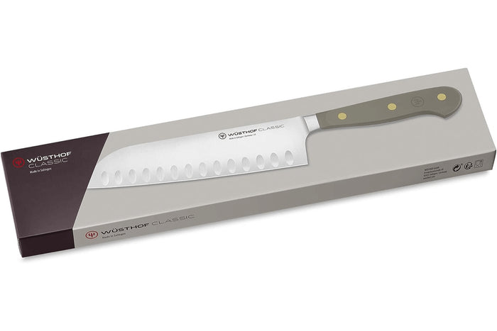 Couteau santoku Wusthof Classic Colour Velvet Oyster forgé lame alvéolée 17cm