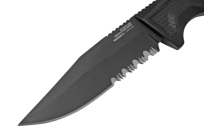 Couteau SOG Recondo FX SGRECONDOFXSBK lame dentée 11,7cm manche en caoutchouc noir + étui