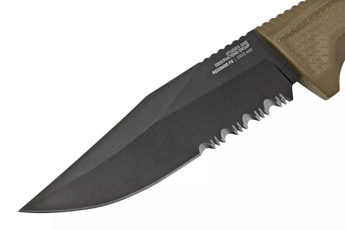 Couteau SOG Recondo FX SGRECONDOFXSFDE lame semi-dentée 11,7cm manche en caoutchouc désert + étui