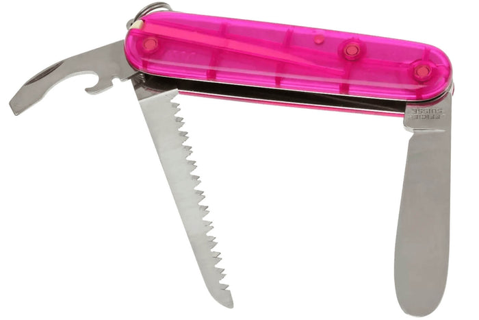 Couteau suisse pour enfant My First Victorinox rose translucide 84mm 9 fonctions