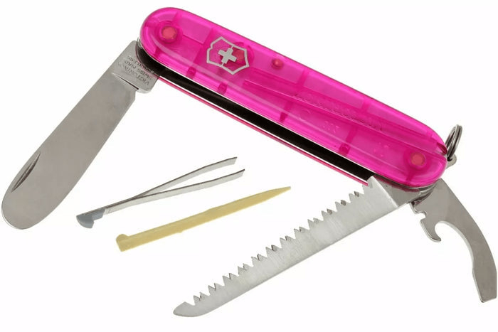 Couteau suisse pour enfant My First Victorinox rose translucide 84mm 9 fonctions