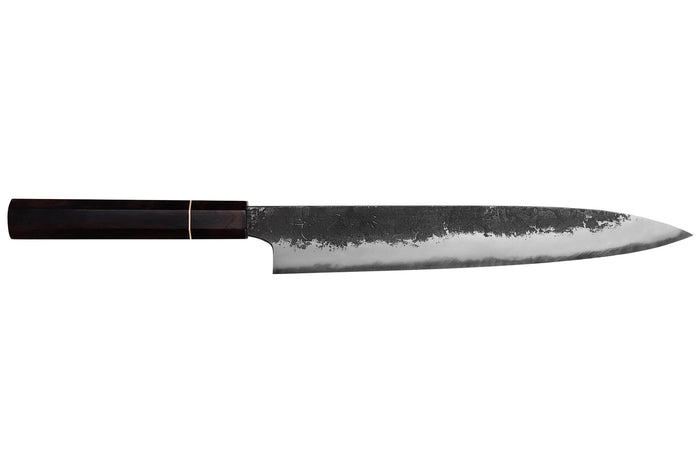 Couteau sujihiki 24cm japonais artisanal Naoki Mazaki WS2 Black Nashiji