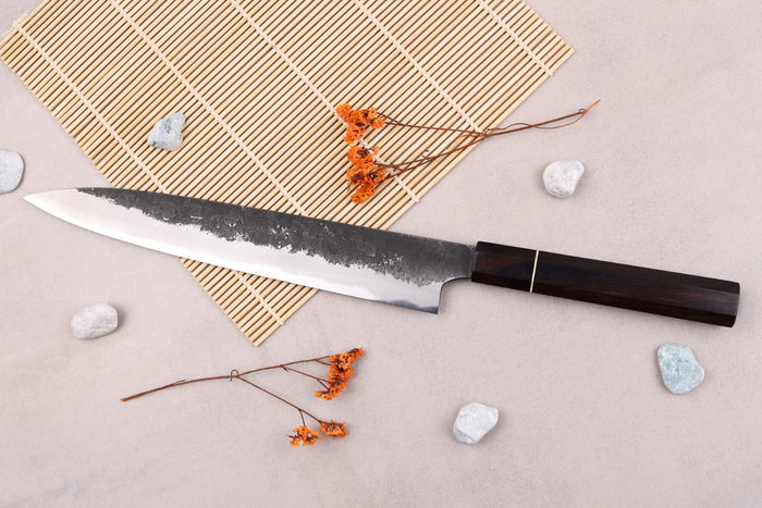 Couteau sujihiki 24cm japonais artisanal Naoki Mazaki WS2 Black Nashiji