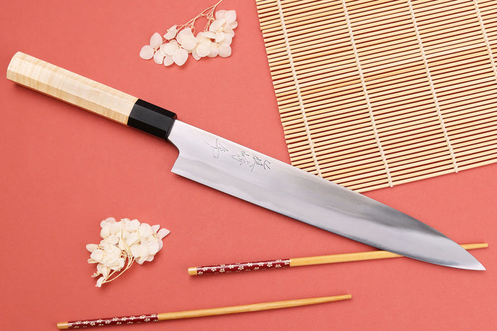 Couteau sujihiki 24cm japonais artisanal Naoki Mazaki WS2 poli