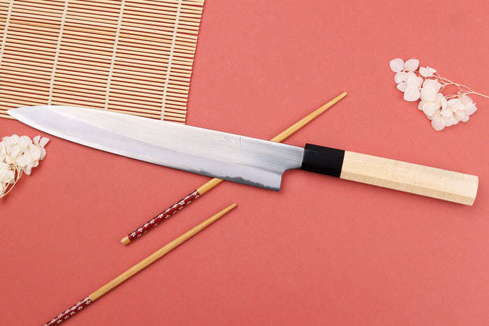 Couteau sujihiki 24cm japonais artisanal Naoki Mazaki WS2 poli