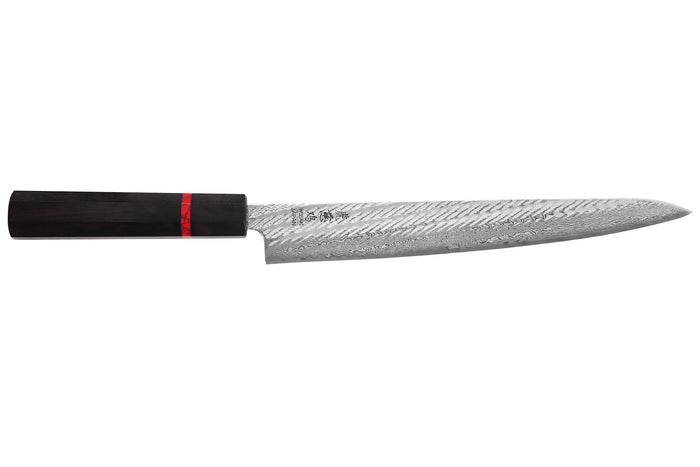 Couteau sujihiki 24cm japonais artisanal Wusaki Nawame AUS10 damas