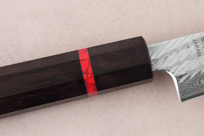 Couteau sujihiki 24cm japonais artisanal Wusaki Nawame AUS10 damas