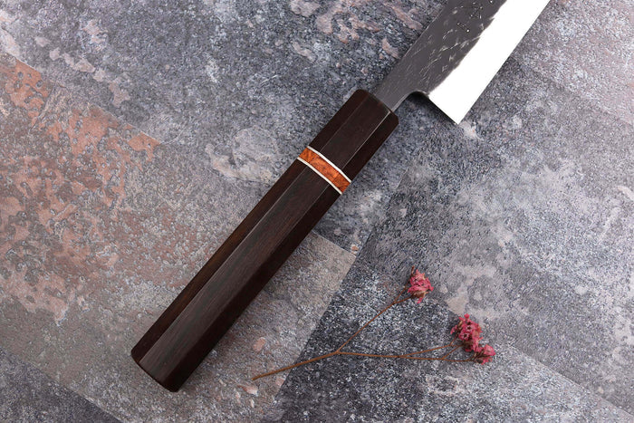Couteau sujihiki 24cm japonais artisanal Yuzo Black SLD ébène et cognassier