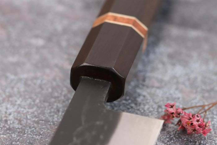 Couteau sujihiki 24cm japonais artisanal Yuzo Black SLD ébène et cognassier