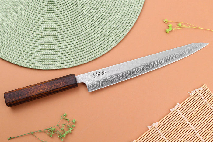 Couteau sujihiki 24cm japonais artisanal Yuzo Enju Damas 440C