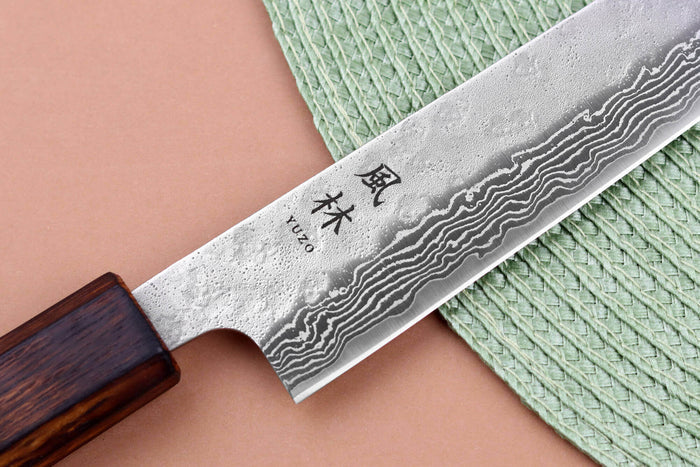 Couteau sujihiki 24cm japonais artisanal Yuzo Enju Damas 440C