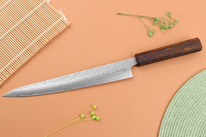 Couteau sujihiki 24cm japonais artisanal Yuzo Enju Damas 440C