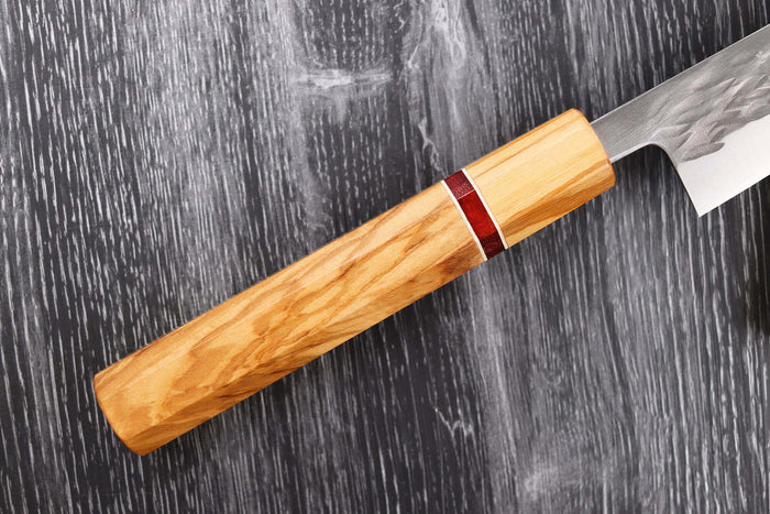 Couteau sujihiki 24cm japonais artisanal Yuzo SLD olivier et sequoia