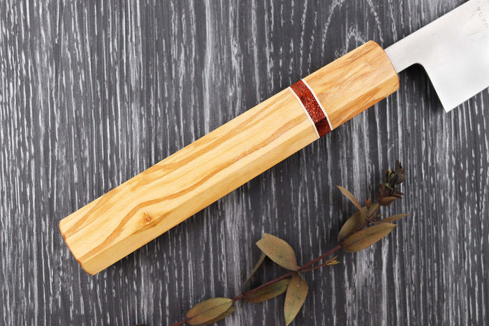 Couteau sujihiki 27cm japonais artisanal Yuzo SLD olivier et sequoia