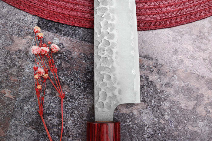 Couteau sujihiki japonais artisanal Tsunehisa Aogami Super martelé 24cm