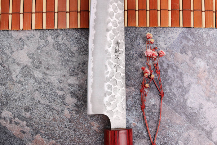 Couteau sujihiki japonais artisanal Tsunehisa Aogami Super martelé 24cm