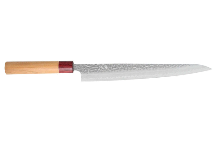 Couteau sujihiki japonais artisanal Tsunehisa Aogami Super martelé 27cm