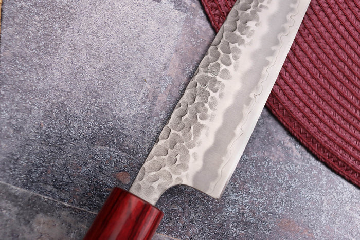 Couteau sujihiki japonais artisanal Tsunehisa Aogami Super martelé 27cm