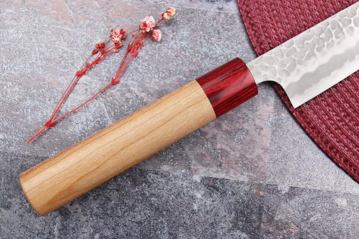 Couteau sujihiki japonais artisanal Tsunehisa Aogami Super martelé 27cm