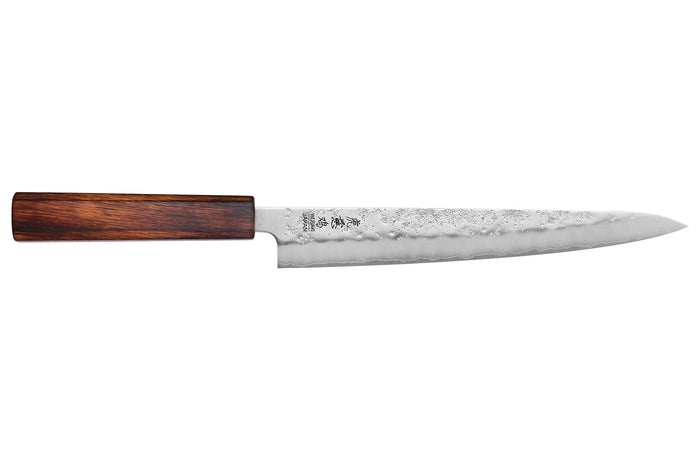 Couteau sujihiki japonais artisanal Wusaki Yoshi G3 chêne 24cm