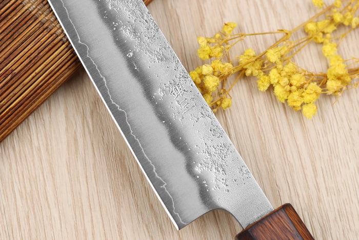 Couteau sujihiki japonais artisanal Wusaki Yoshi G3 chêne 24cm