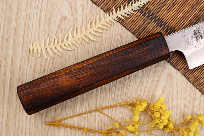 Couteau sujihiki japonais artisanal Wusaki Yoshi G3 chêne 24cm