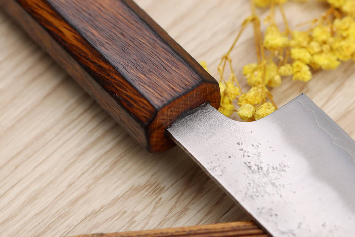 Couteau sujihiki japonais artisanal Wusaki Yoshi G3 chêne 24cm