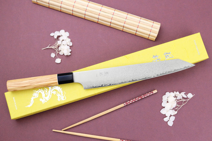 Couteau sujihiki kiritsuke 24cm japonais artisanal Yuzo Damas VG10