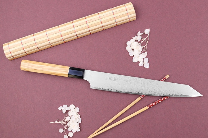 Couteau sujihiki kiritsuke 24cm japonais artisanal Yuzo Damas VG10