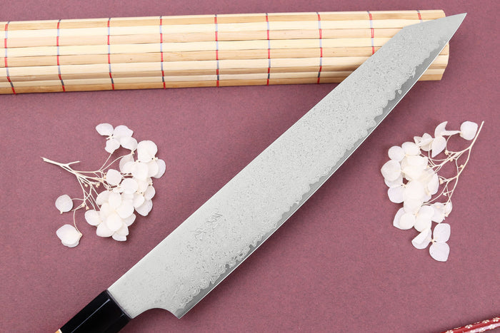 Couteau sujihiki kiritsuke 24cm japonais artisanal Yuzo Damas VG10