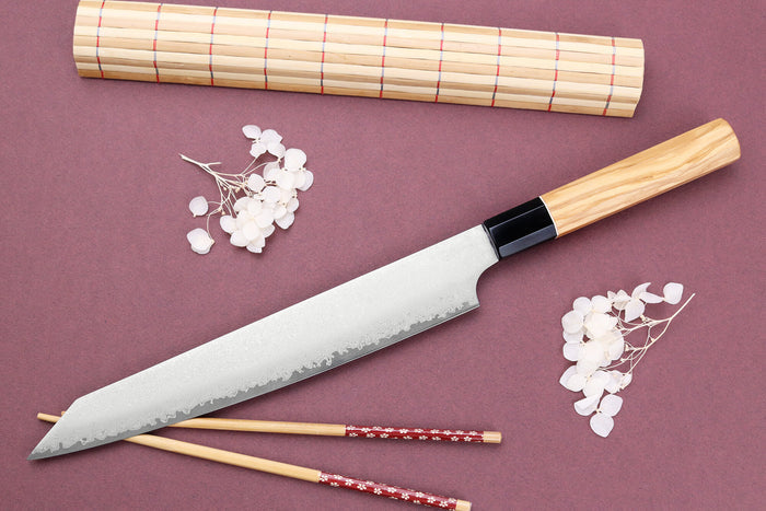 Couteau sujihiki kiritsuke 24cm japonais artisanal Yuzo Damas VG10