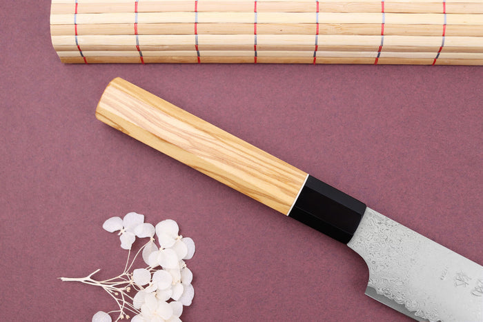Couteau sujihiki kiritsuke 24cm japonais artisanal Yuzo Damas VG10