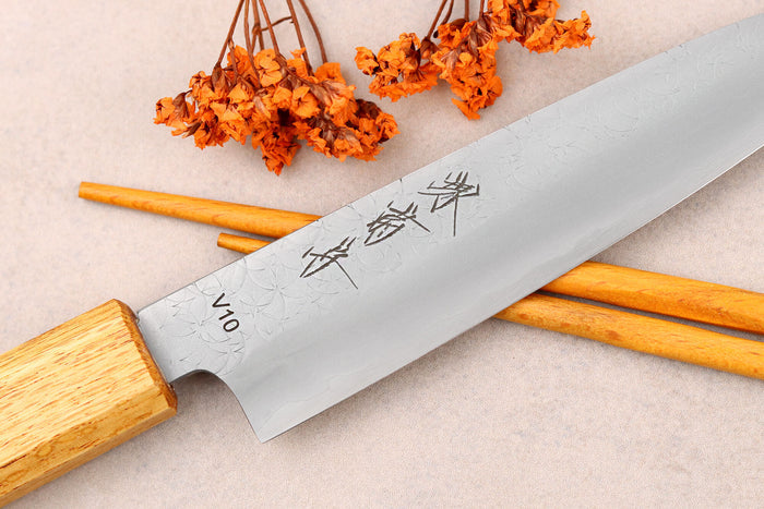 Couteau universel 13,5cm japonais artisanal Sakai Kikumori TS10 en chêne