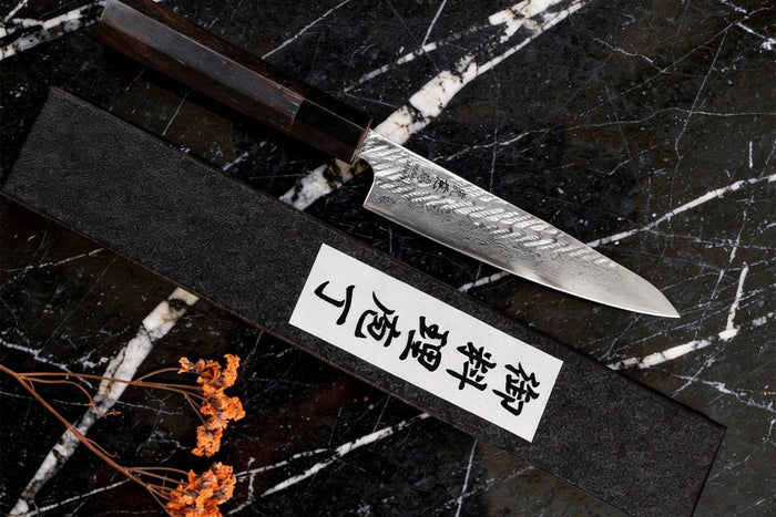Couteau universel 13,5cm japonais artisanal Wusaki Kuronawa G3 damas