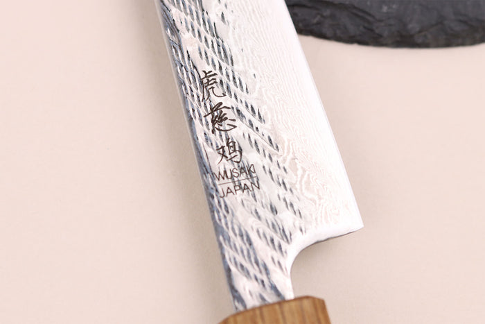 Couteau universel 13,5cm japonais artisanal Wusaki Nawame AUS10 damas